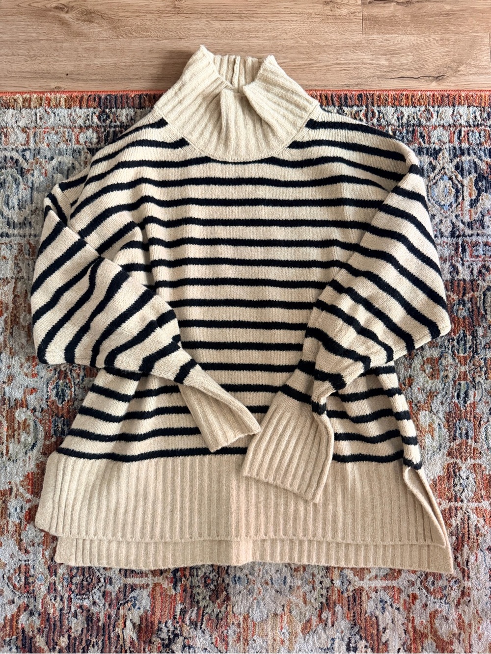 a new day Cream and Black Striped Turtleneck Sweater